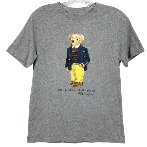 NWOT POLO RALPH LAUREN Tshirt Kids 14-16-L Logo Bear Academia Grey Short-Sleeve - Picture 1 of 3